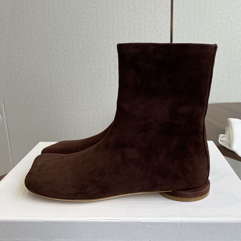 Leatherwork Designs - Botki Chelsea Damskie Zamszowe Na Płaskiej