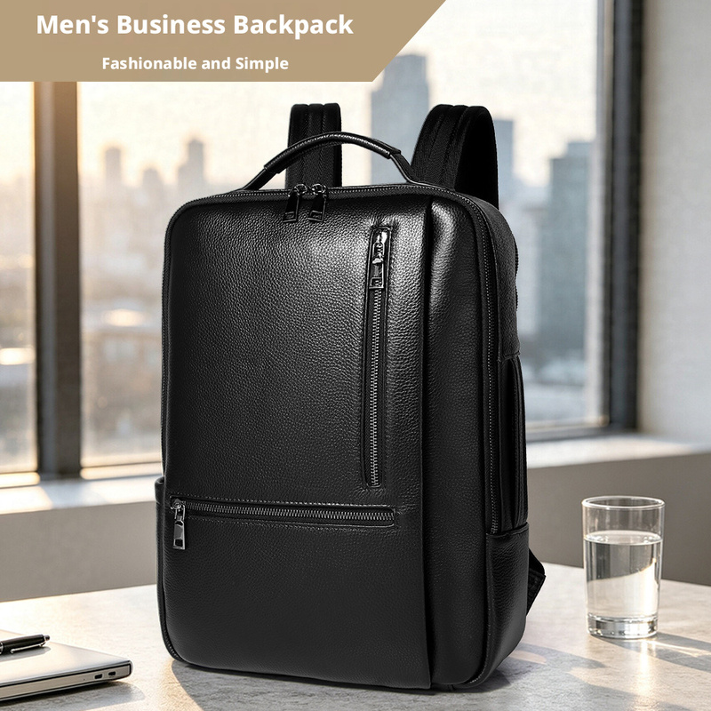 Leather Work Rucksack Mens - Czarny plecak na laptopa z prawdziwej